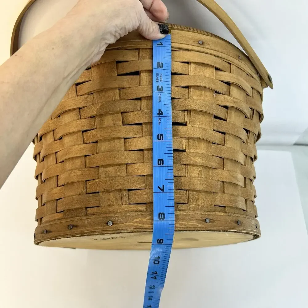 Vintage 1986 Longaberger Sewing Yarn Basket Leather Hinged Lid Painted - Picture 14 of 16